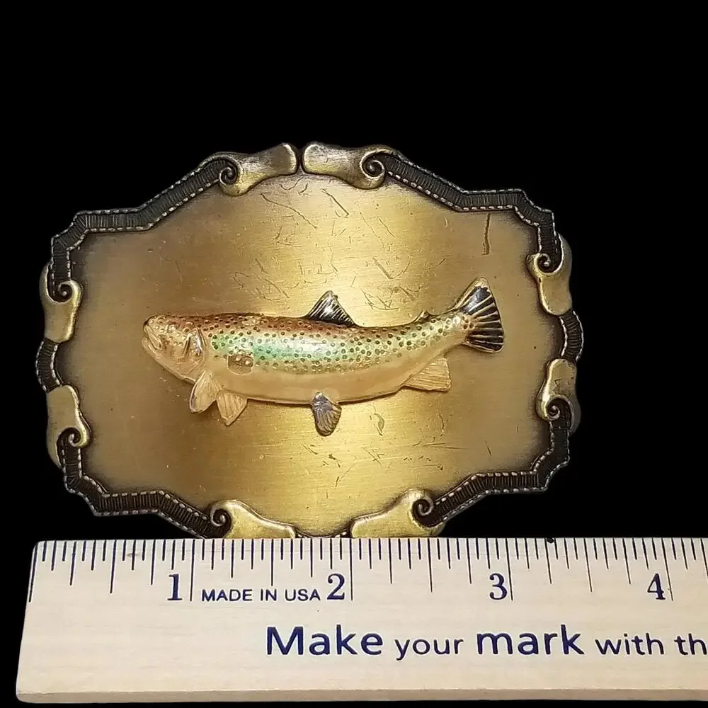 Vintage Gold Tone Trout‎ Fish Belt Buckle Novelty Fashion Accessory Raintree